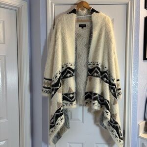 Shyanne Cream and Black Geometric Open Front Cardigan Sweater Shawl